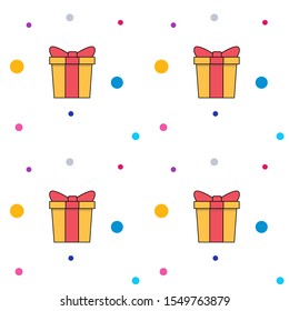 Seamless Pattern background: Merry Christmas and Happy new year concept. There are gift boxes and colorful circles on white background for your design