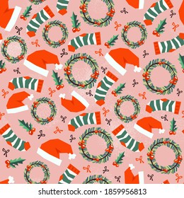 Seamless pattern background with merry Christmas icon.