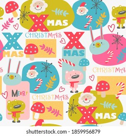 Seamless pattern background with merry Christmas icon.