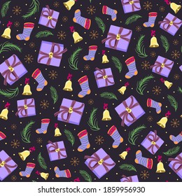 Seamless pattern background with merry Christmas icon.