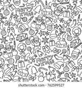 Seamless pattern background Merry x'mas, Christmas symbol icon kids hand drawing set illustration isolated on white background