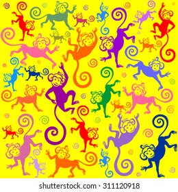 Seamless pattern background with monkeys. Symbol of 2016 year. Vector Illustration