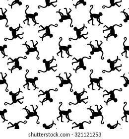 Seamless pattern background with monkeys. Symbol of 2016 year. Black and white monkey texture. Monkey silhouette icon.