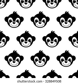Seamless pattern background with monkeys. Symbol of 2016 year. Cute baby monkeys. Black and white baby animal illustration.