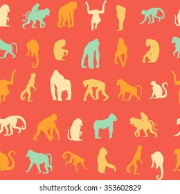 Seamless pattern background with monkeys. Symbol of 2016 year. Vector illustration.