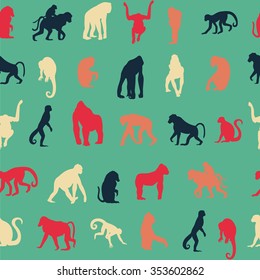 Seamless pattern background with monkeys. Symbol of 2016 year. Vector illustration.