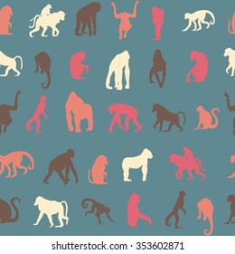 Seamless pattern background with monkeys. Symbol of 2016 year. Vector illustration.