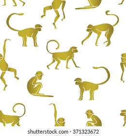 Seamless pattern background with monkeys. Symbol of  year. Vector illustration.