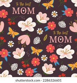 Seamless pattern background for Mother's day holiday with cute flowers. Childish print for wallpaper, wrapping paper and textile design. Vector illustration