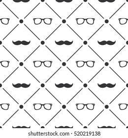 Seamless pattern background with moustache and glasses 