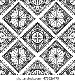 Seamless pattern background with the muslim rhombus geometric ornament. Abstract background. Vintage wallpaper. Adult coloring book. Monochrom design