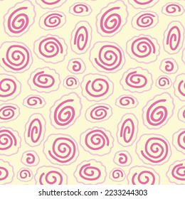 Seamless pattern background with Narutomaki simple hand drawn doodlles. cured fish cake, ramen topping with pink swirl. Asian food abstract vector backdrop, texture, wallpaper, print