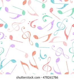 Seamless pattern background notes. Classical melody. Vector illustration. Musical concept