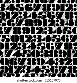 seamless pattern background, with numbers, strokes and splashes, black and white
