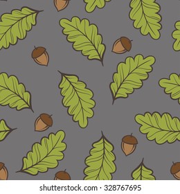 Seamless pattern background oak leaves and acorns