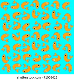 Seamless pattern - background. The orange fish on a blue background. Vetor.