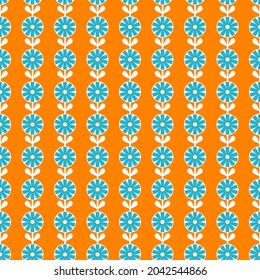 Seamless Pattern Background Orange Floral Blue Use Decoration