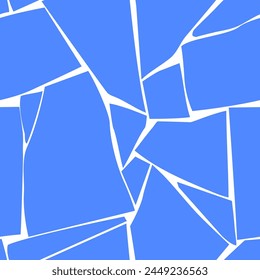 Seamless pattern background of ornament with fragments of blue broken ceramic tile or glass in flat design style isolated on white. Vector illustration