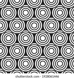 Seamless pattern background ornament of striped concentric circles. Black and white.