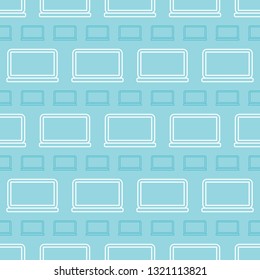 Seamless pattern background with outlined laptops, portable personal computers.