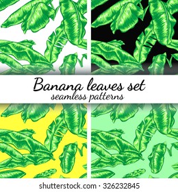 Seamless pattern background. palm leaves set.Simple picture of leaves.4 in 1.