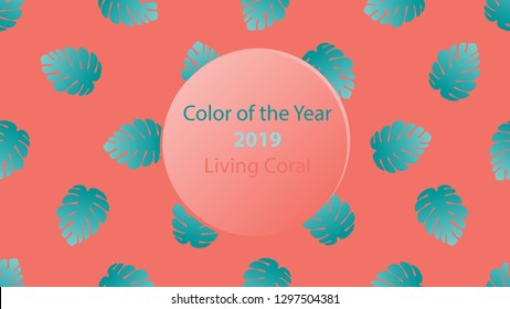 Seamless pattern background with palm leaves.Color of the year.Living coral 2019 vector illustration.Creative cover design.