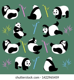 Seamless pattern, background. with pandas and bamboo
