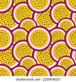 Seamless pattern background of passion fruit slices

