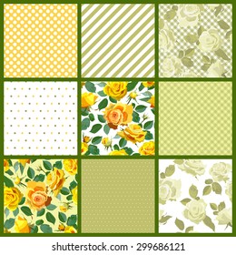 Seamless pattern background. Patchwork tiles. Floral motifs. Scrapbook design elements.Vector illustration