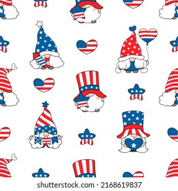 Seamless pattern background patriotic gnomes for 4 th july concept Doodle cartoon style