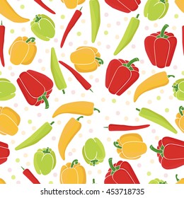Seamless pattern background peppers. Paprika vector. Vegetable wallpaper. Mexican food. Fresh chilli. Chili decoration