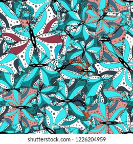 Seamless pattern background. Pictures in white, black and blue colors. Vector illustration. Colorful cute butterfly. Perfect for surface textures, wallpapers, web page backgrounds, textile.