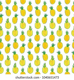 Seamless pattern, background with pineapple on white background. Hand drawn vector illustration