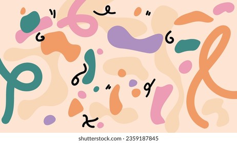 Seamless Pattern background, Pink Colors. Hand-Drawn Vector Illustration. Seventies Style, Groovy Background, Wallpaper. Flat Design, Hippie Aesthetic.