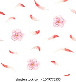 Seamless pattern, background. with pink flamingo feathers on a white background. Stock vectorÂ illustration.