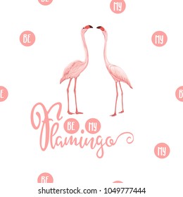 Seamless pattern, background. with pink flamingo feathers on a white background. Stock vector illustration.