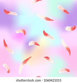 Seamless pattern, background. with pink flamingo feathers on In light ultra violet pastel colors on mesh pink, blue background. Stock vectorÂ illustration.