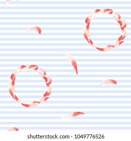 Seamless pattern, background. with pink flamingos and lotus on On blue and white stripes background. Stock vectorÂ illustration.