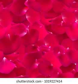 Seamless pattern background with pink rose petals. Flowers vector illustration.