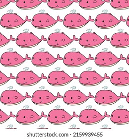 seamless pattern background, pink whale, cartoon, vector, design for wallpaper, illustration, backdrop