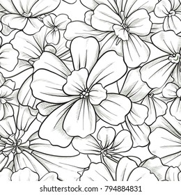 Seamless pattern, background with Pistia plant. Botanical illustration style. Outline hand drawing. Stock vector illustration.