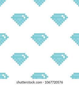 Seamless Pattern Background With Pixel Gem, Jewel, Diamond.