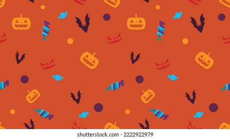 seamless pattern background pumpkin bat and candy ornament in orange color vector illustration EPS10