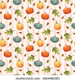 seamless pattern background with Pumpkin, walnuts and leaves.