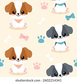 Seamless pattern background of puppy in a cute style.