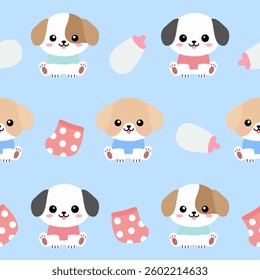 Seamless pattern background of puppy in a cute style.