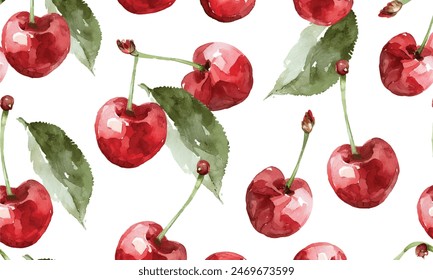 seamless pattern background with red cherries vector