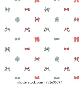 Seamless pattern background with red and green bow and bow-tie.