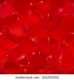 Seamless pattern background with red rose petals. Flowers vector illustration.