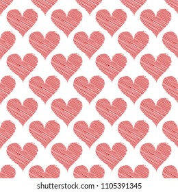 Seamless Pattern Background Red Scribble Hearts - Vector Illustration On White Background